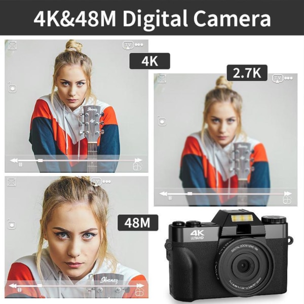 4K 48M Bärbar WI-FI digitalkamera High-Definition Anti Shake Digitalkamera för fotografering VLOGgar Black