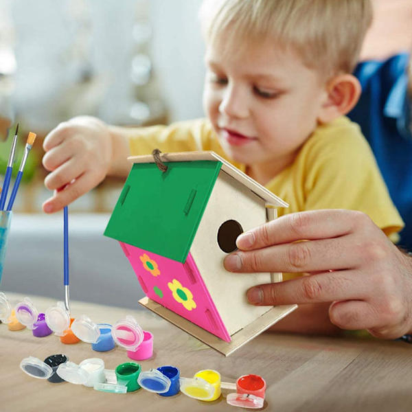 DIY Birdhouse Kit Intressant Lätt att montera Måla Trä Konst Hantverk För Barn Småbarn A