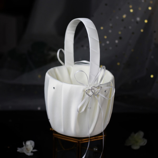 Brudbågar och dubbelhjärta strass blomma korg för bröllopsfest dekoration Original White