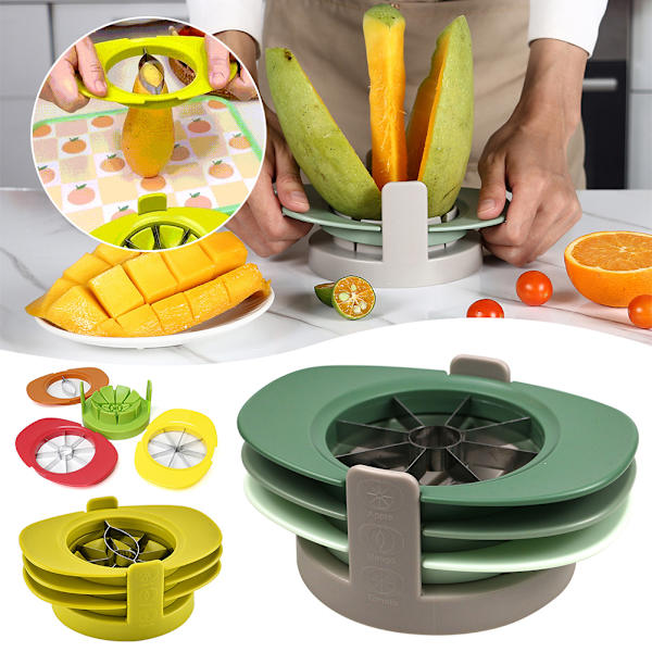 Frukt och grönsaksskärare Bärbar 3 i 1 Precision-Frukt Skärare Multifunktion Rostfritt Stål Frukt Skärare Green