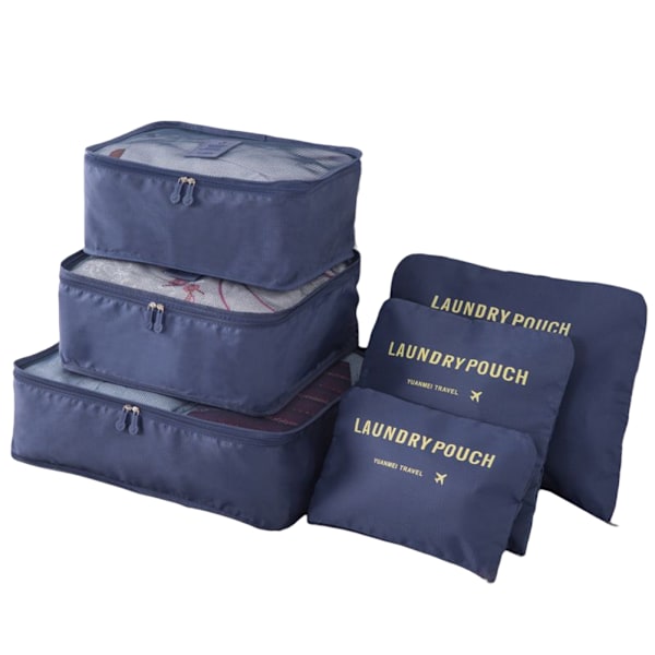 6 delar Bärbar Bagageförpackning Kuber Resväska Kläder Organiseringsväska Navy Blue