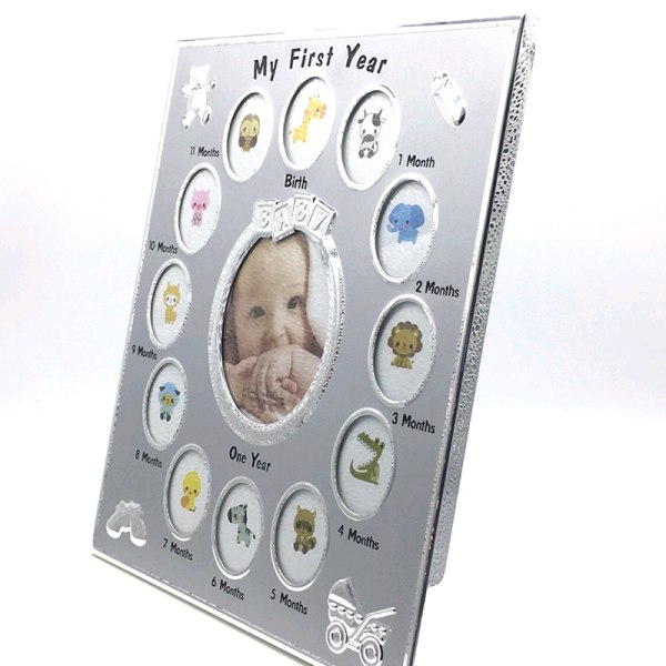 Baby First Year Minnesak Bild Fotoram Legering Multi Tavelramar För Nyfödda Heminredning Silver