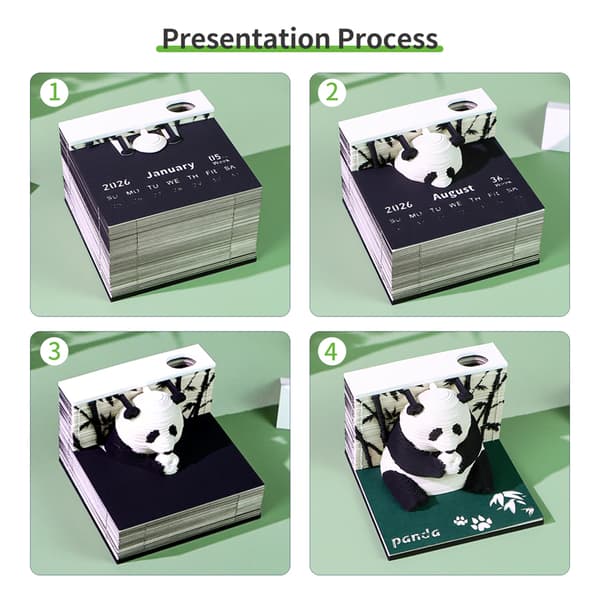 3D Kunst Kalender Memoblok 2026 Panda 3D Skrivebords Notesblok Med Penholder Panda Afrivningspapir Stickys DIY Note A