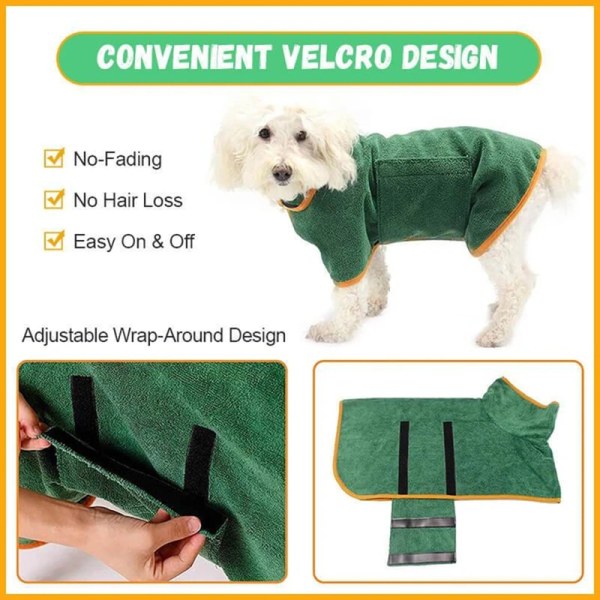 Hundbadrock Handduk Mjuk Superabsorberande badrock Torkande fuktpyjamas för hund Green M