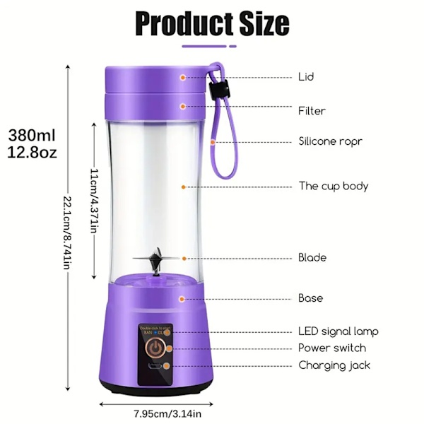 150W automatisk fruktjuicer Trådlös multifunktionell fruktextraktor för att pressa äpplen Purple