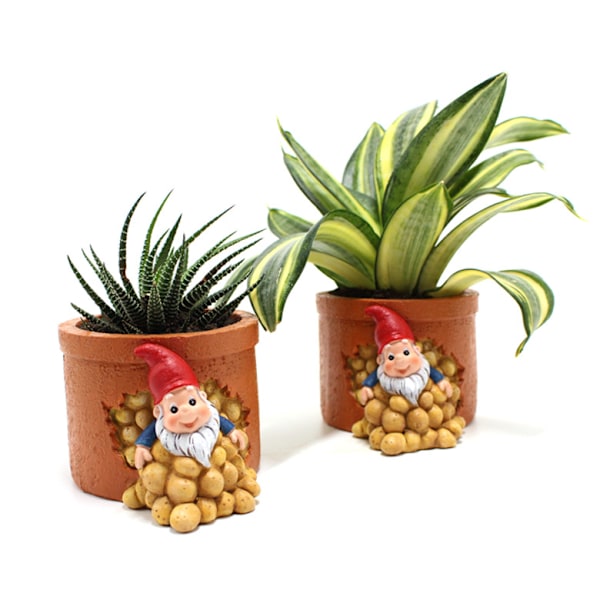 Söt Gnome Harts Blomkruka Figurine Trädgårdstomtar Prydnader Gård Balkong Vaser För Hemmakontoret Dwarf Potatoes