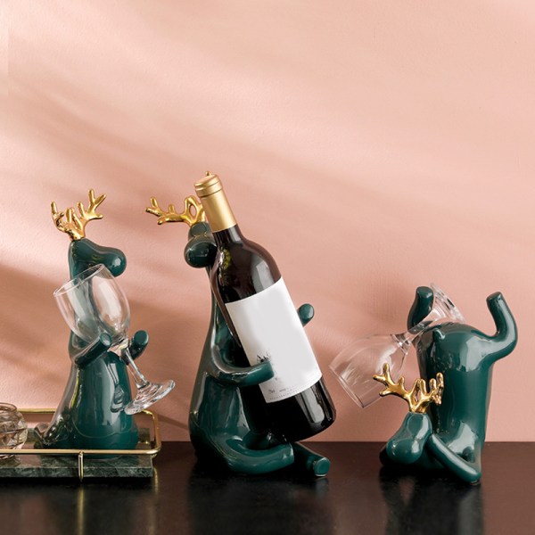 Vinställ Staty Älg Flaskhållare Stand Enkelt och kreativt Keramik Hantverk För Hem Vardagsrum Bar C
