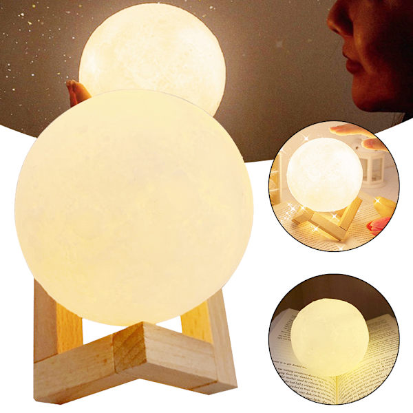 LED månlampa dekorativ nattlampa med träställ för barn pojkar flicka Without Wooden Frame 8cm