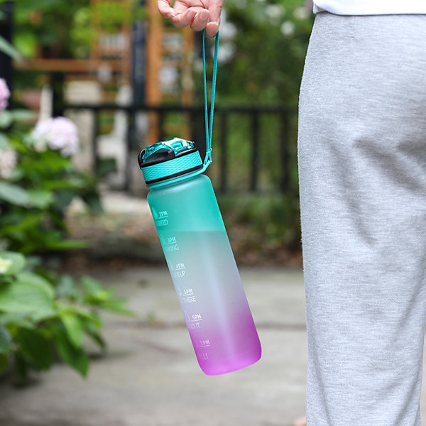1000ML vattenflaska med sugrör Utomhussportmugg med bärrem för utomhuscamping Blue