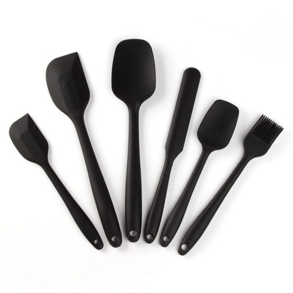 6st silikonspadar Set Värmebeständig non-stick bakredskap Set för matlagning Bakning Mixa Köksmaterial Black