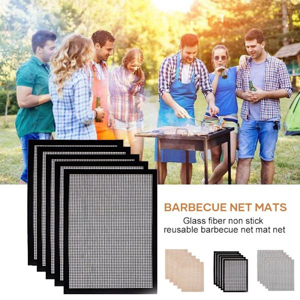 33 X 40 cm 5 st Mesh Non Stick BBQ Grillmattor för utomhusgrill Återanvändbara BBQ-lakan för gasgrill Brown 5PCS