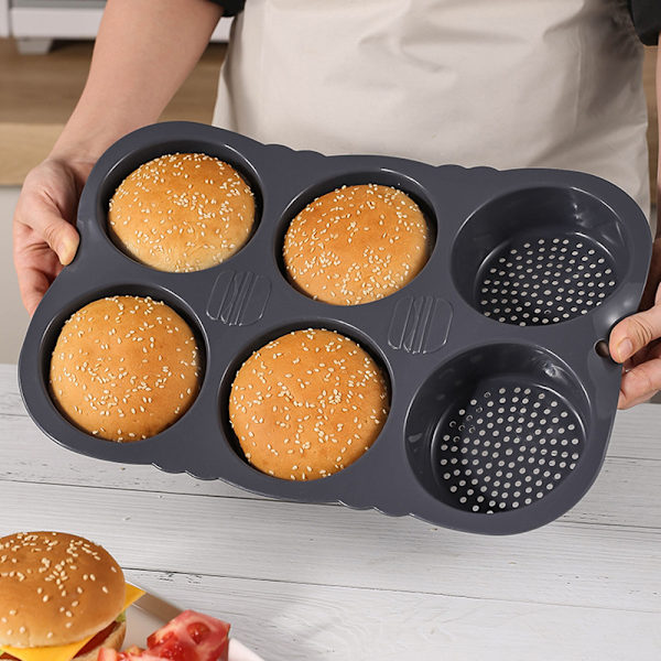 4/6 Grid Silikon Hamburger Bull Pan Non-Stick Bread Loaf Pan Mould för DIY-burgare 4 Holes