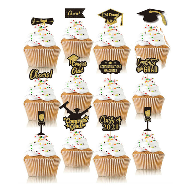 12ST 2021 examen Cupcake Toppers Wrappers Grattis Grad Party Supplies Tårtdekorationer