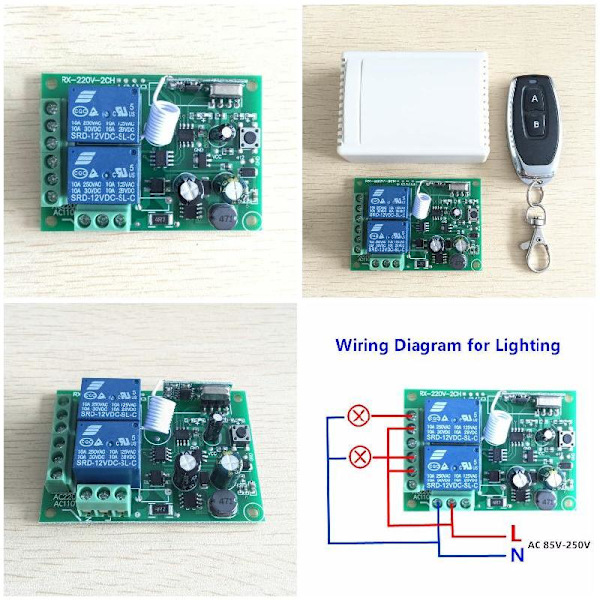 Universal 433 Mhz trådlös fjärrkontrollswitch Relä 220V 2CH Mottagarmodul +RF 433Mhz Fjärrkontroller Remote Control