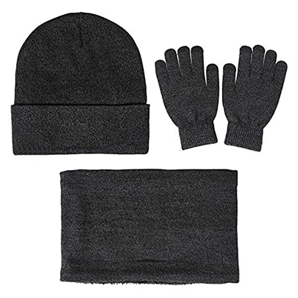 Vinter varm mössa Halsdukshandskar set Unisex vinter varm stickad mössa Halshandske för män kvinnor Gray Without Label Three piece Suit