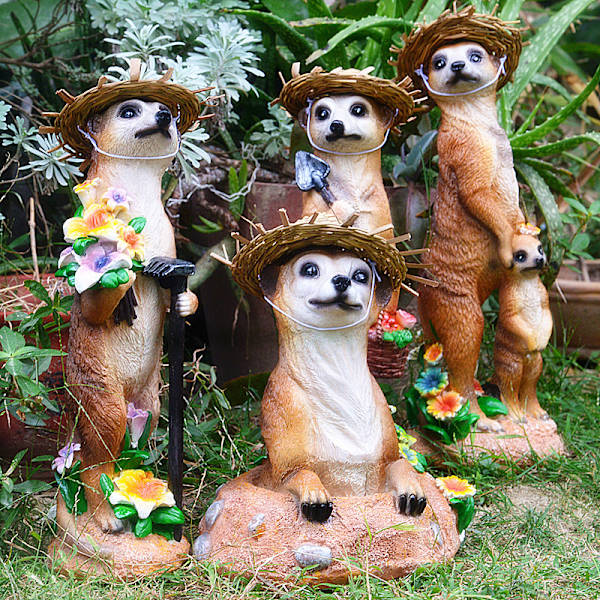 Meerkat Trädgårdsdekoration Resin Hantverk Staty Realistiska djurfigurer för Home Garden Courtyard Lily Rake Mongoose