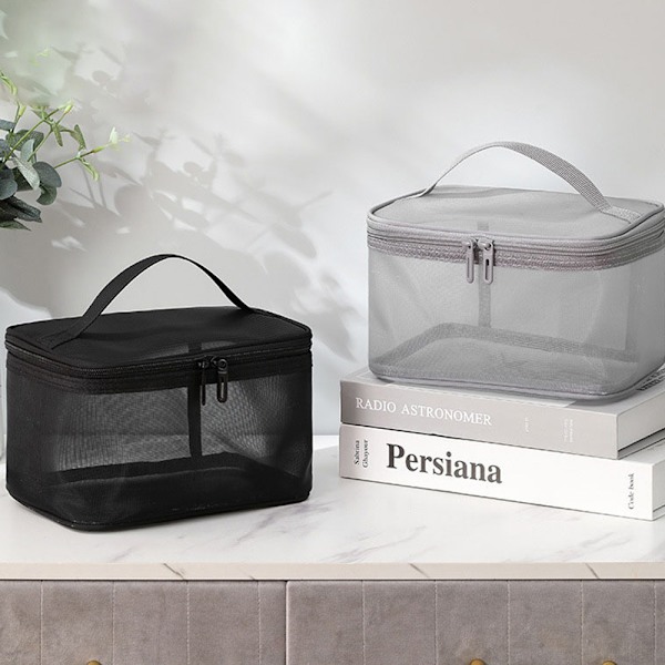 Bärbar Mesh Rese Kosmetisk Förvaringsväska Stor Kapacitet Lätt Toalettväska För Hem Hotell Makeup Black Three