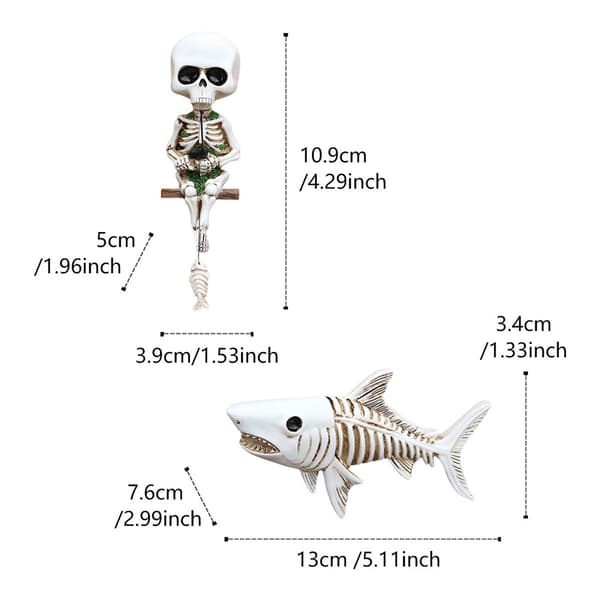 Fiskende Skelet Statue Mini Kranie Figur Sæt Til Poolside Springvand Vandfald Default