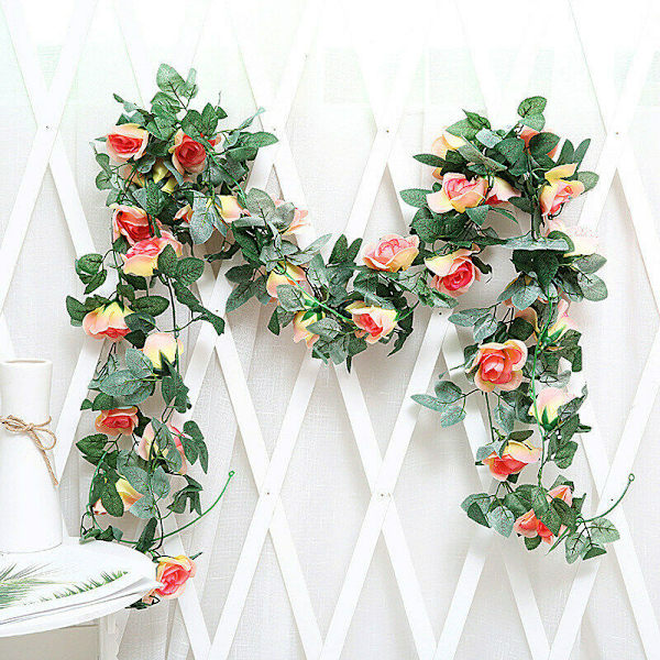Simulerad Rose Vine Green Leaf Garland Hängande prydnad Lämplig för bröllopsfest Trädgårdsdekoration Champagne