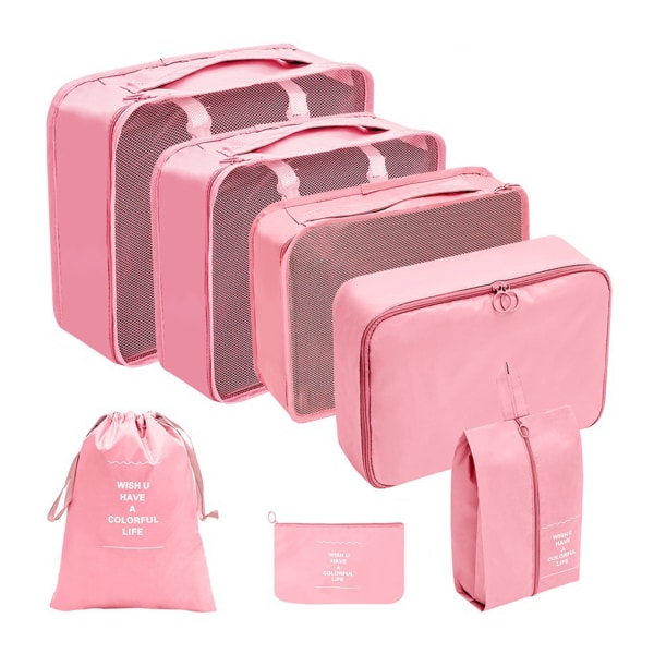 7st bärbar enfärgad reseförvaringsväska med stor kapacitet resepåse för affärsresa Pink