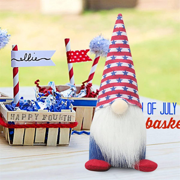 Självständighetsdagen prydnad Fuzzy dvärgdocka Säsongsbetonad Patriotic Gnome Plysch C