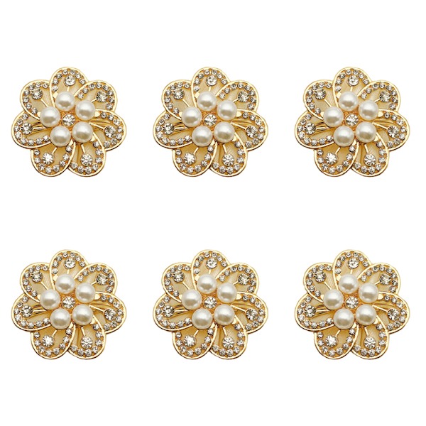 Servettknapp Hotell Serviser Pearl Flower Diamonds Festival Servettspänne Bord Tillbehör Imitation Gold 6 Piece Set