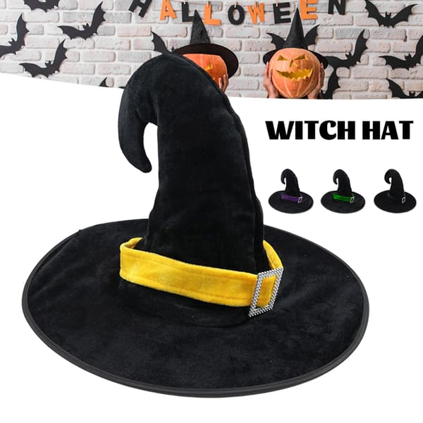 Halloween böjd hornhatt Festhatt Häxhatt Trollhatt Garnhatt Printed Pumpor Hat Black Tip Hat Black Webbing With Silver Buckle Angled Cap