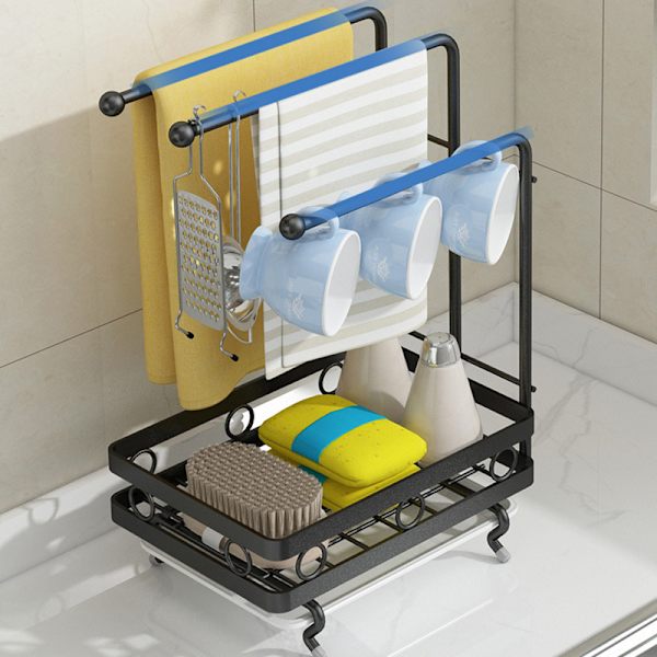Multifunktionsdiskbänk i kolstål Caddy Coutertop Organizer Självhäftande trassvamphållare med dräneringsplatta 3 Table