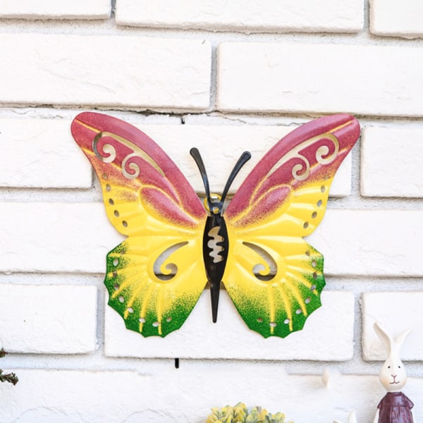 Välkommen tecken prydnad simulering metall solros fjäril väggkonst hängande gård staket dekoration för hem utomhus Purple Butterfly