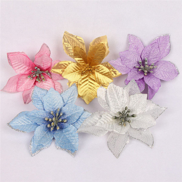 10st konstgjord julstjärna Blomma Jul Dekorativ Glitter Blomma Julgran Bröllopsdekoration Red 10pcs
