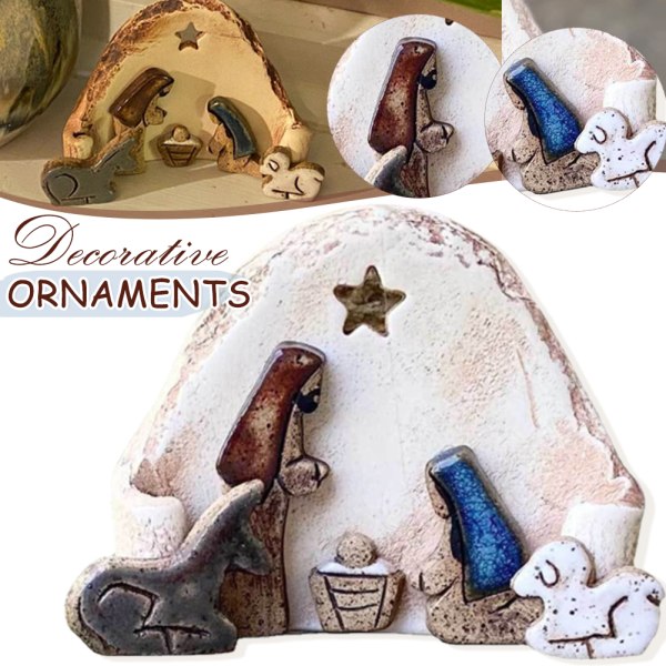 Tiny Nativity Figurer Resin Craft Ornament Kristendomen Dekoration A