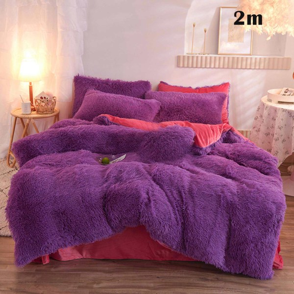 4 st/ set Färgglada fluffiga sängkläder Set Långt plysch cover Lakan Örngott Set Pale Mauve 2M