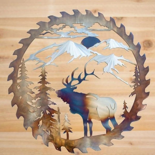 Älgsågblad Vägg Metallkonst Heminredning Fars Dag Unik gåva Dekorativ Metallkonst Trädvägg Självhäftande prydnad Whitetail Bow Hunter Sawblade
