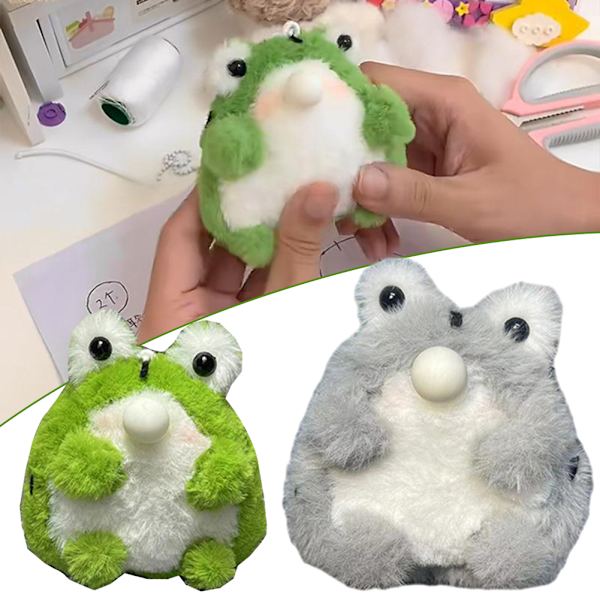Lovely Cartoon Fuzzy Frogs Nyckelring/Gör-det-själv Material Väska Ryggsäck Hängande prydnad Rekvisita till Skolväska Nyckel Grey Material Package