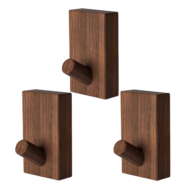 Trä Väggkrok Heavy Duty Dörr Klädkrok Multifunktionell hatthängare för hemmet Black Walnut 3pcs