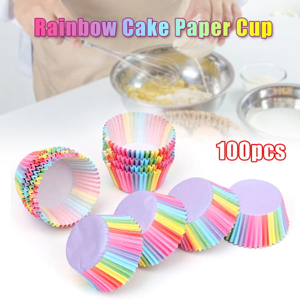 100 st Rainbow Paper Cake Cupcake Liners Bakning Muffin Cup Case För Köksfest