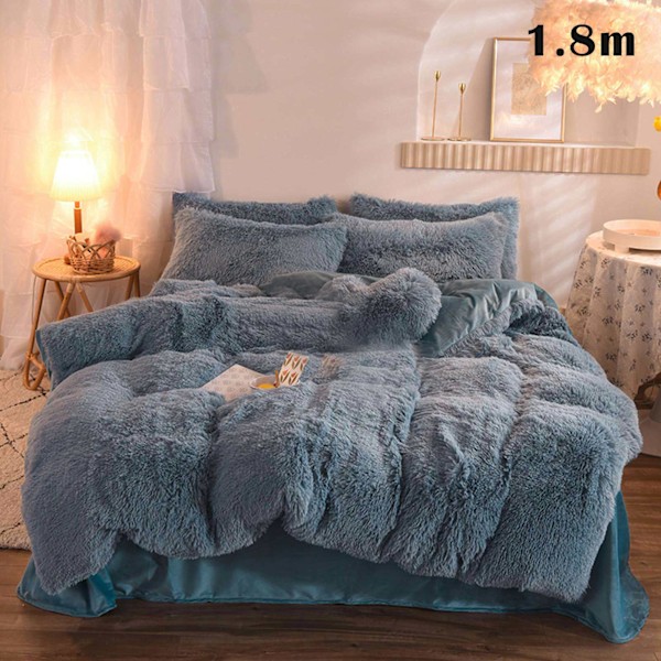 4 st/ set Färgglada fluffiga sängkläder Set Långt plysch cover Lakan Örngott Set Light Blue 1.8m