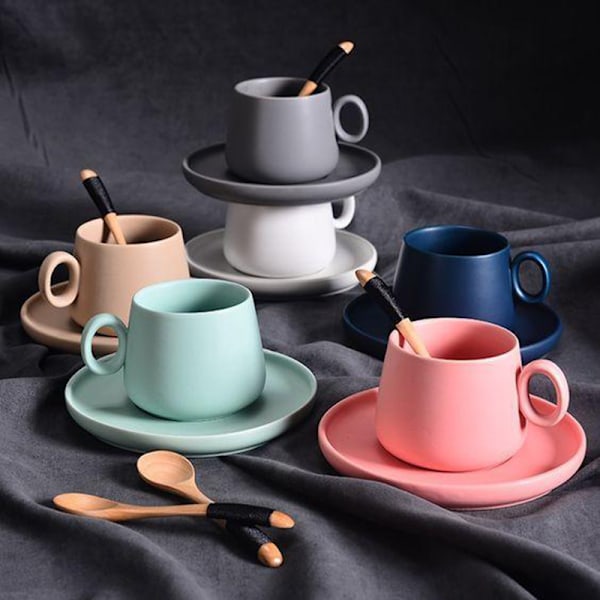 Kaffekoppar med bricka Porslin Te Matt keramik fat Mugg Macaron Hemtillbehör Yellow