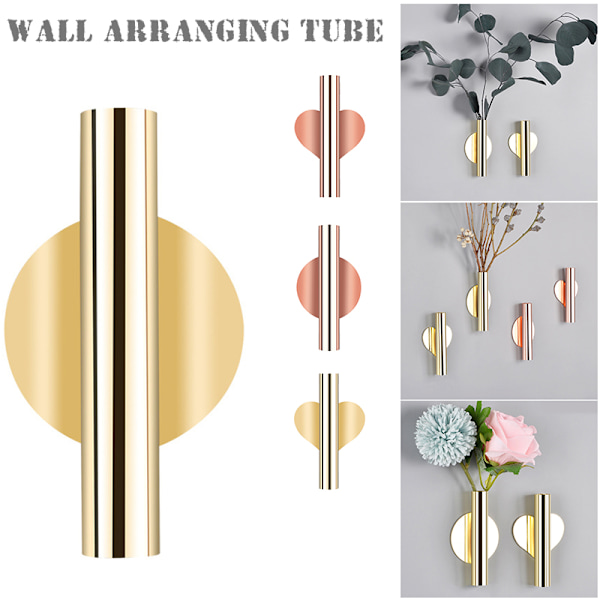 Blomsterarrangemang Tube Innovativ Vägg Blomma Guld Perforatin Gratis Vardagsrum Väggdekorationshänge Rose Gold Round Bottom