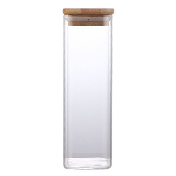 Fyrkantig genomskinlig förvaringsburk i glas med lock Fuktsäker te kaffebönor behållare för kök hem 80x200mm
