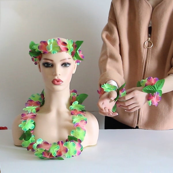 4st set 12 färger hawaiianskt halsband tropiskt Hawaii tyg blomsterkrans festdekor 6