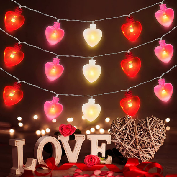 Alla hjärtans dag Strängljus med rött hjärta Lätt färgglad ljusslinga för hem i sovrummet White Pink
