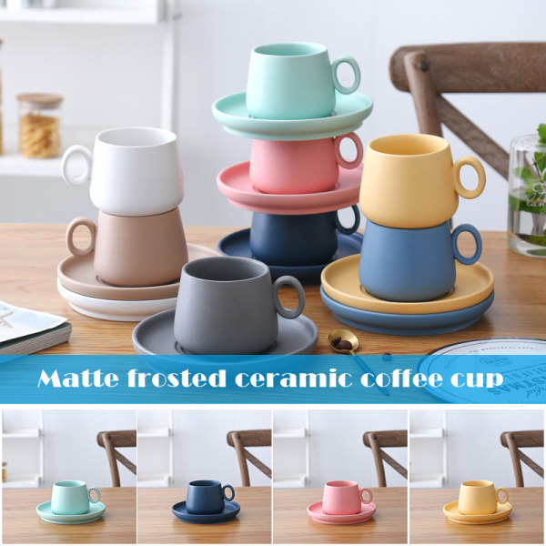 Kaffekoppar med bricka Porslin Te Matt keramik fat Mugg Macaron Hemtillbehör Blue