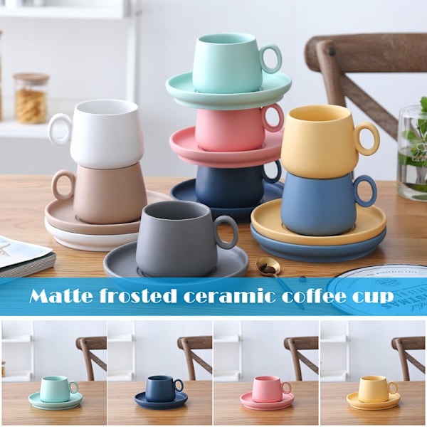 Kaffekoppar med bricka Porslin Te Matt keramik fat Mugg Macaron Hemtillbehör Pink