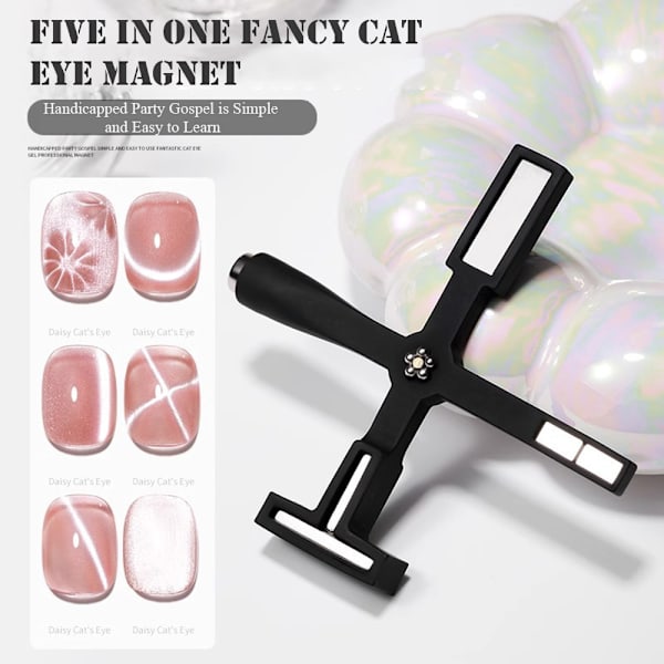 5 i 1 Cat Eyes Nagelmagneter Tool Stick Heavy Duty Lätt magnetisk Stick för Nail art Black