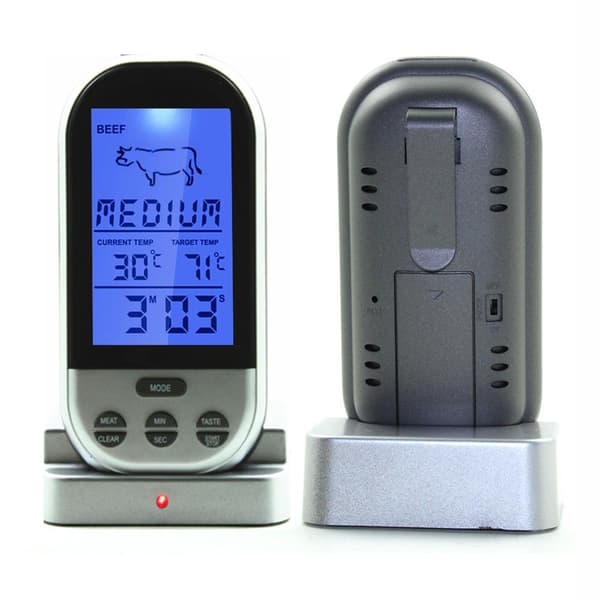 Bärbar trådlös grilltermometer Multifunktionell digital matlagningstermometer för köksugn Picknickgrill Black