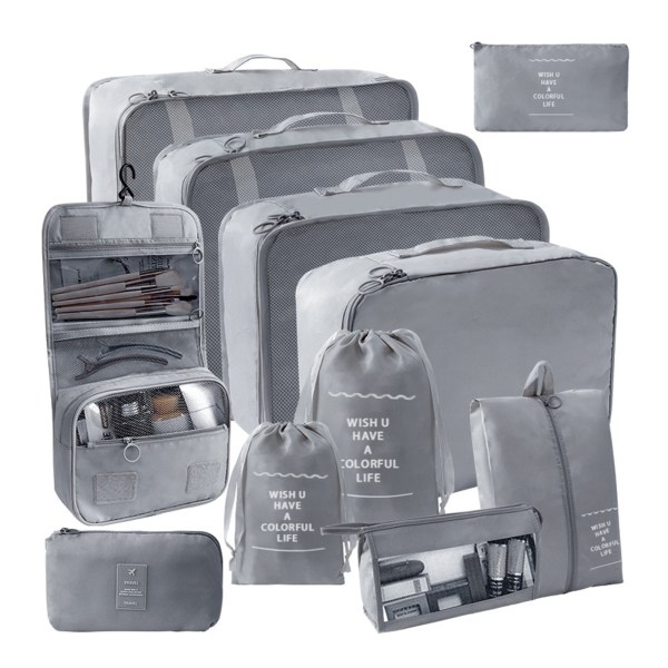 9 st/11 st enfärgad reseförvaringsväska Set Bärbar resväska Kläder packpåse för resa Grey