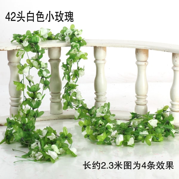 Hela 2,3 M DIY Hantverk Siden Blommor Färgglada hängande girland Konstgjord ros Heminredning Bröllopsfest Gröna löv Mode Murgröna Vine 全粉色