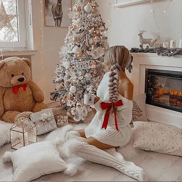 Lår Höga strumpor Varma över Knä Extra långa stickade strumpor Höst Vinter Ull Fotvärmare Strumpor För Kvinnor Flickor White 105cm