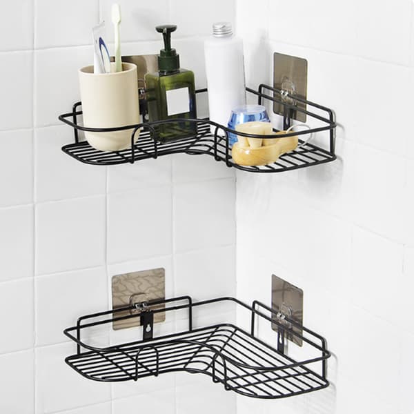 Triangulär vägg Hörnställ Badrum Kök Dusch Caddy Hylla Organizer Punch Free Hållare